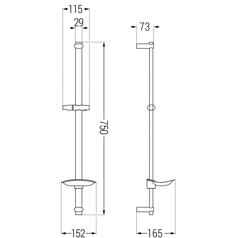 Mexen DB shower rail with soap dish 75 cm, chrome - 79384-00