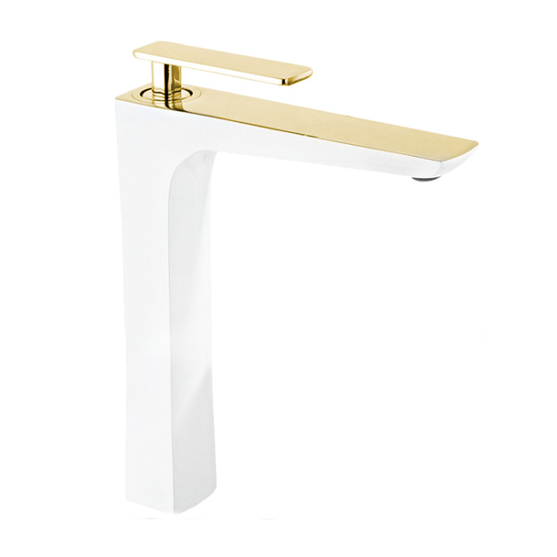 Mexen Indus tall bathroom faucet, white/gold - 744610-25