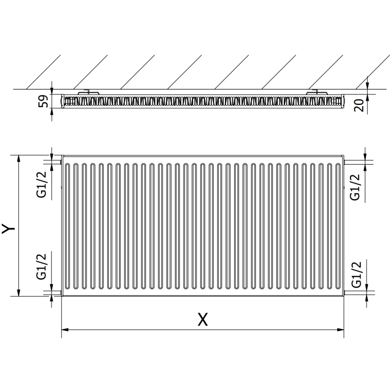 Mexen C11 panel radiator 500 x 1100 mm, side connection, 876 W, white - W411-050-110-00