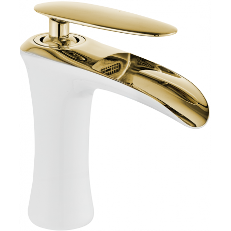 Mexen Lyra washbasin faucet, white/gold - 745300-25