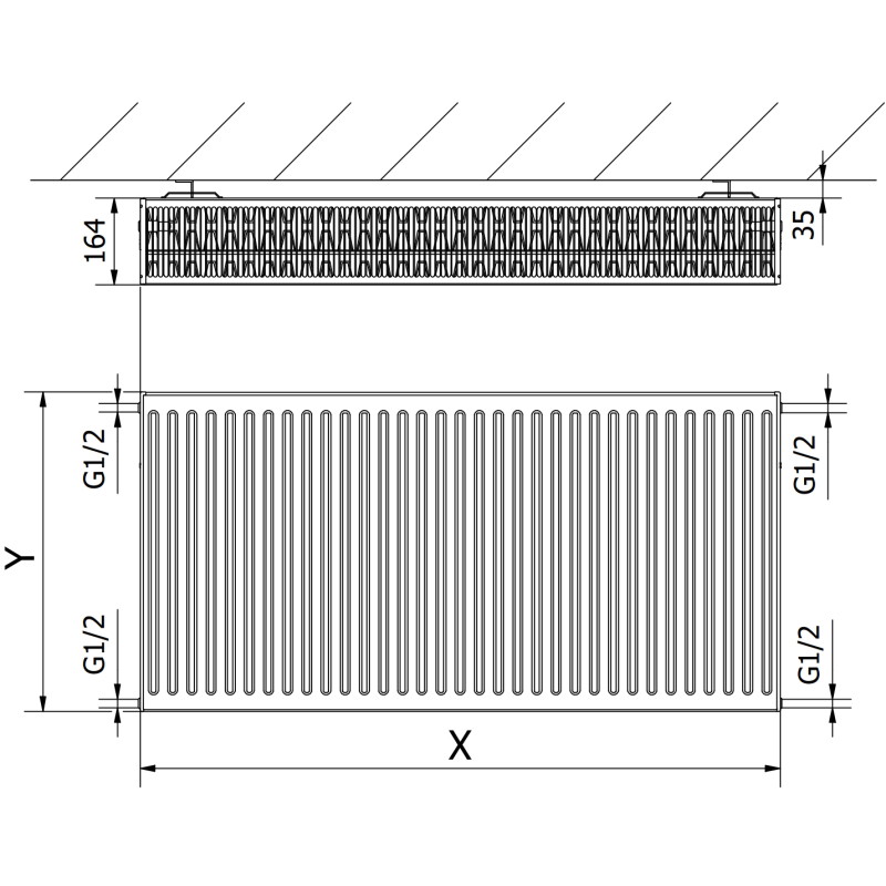 Mexen C33 plate radiator 300 x 1200 mm, side connection, 1601 W, white - W433-030-120-00