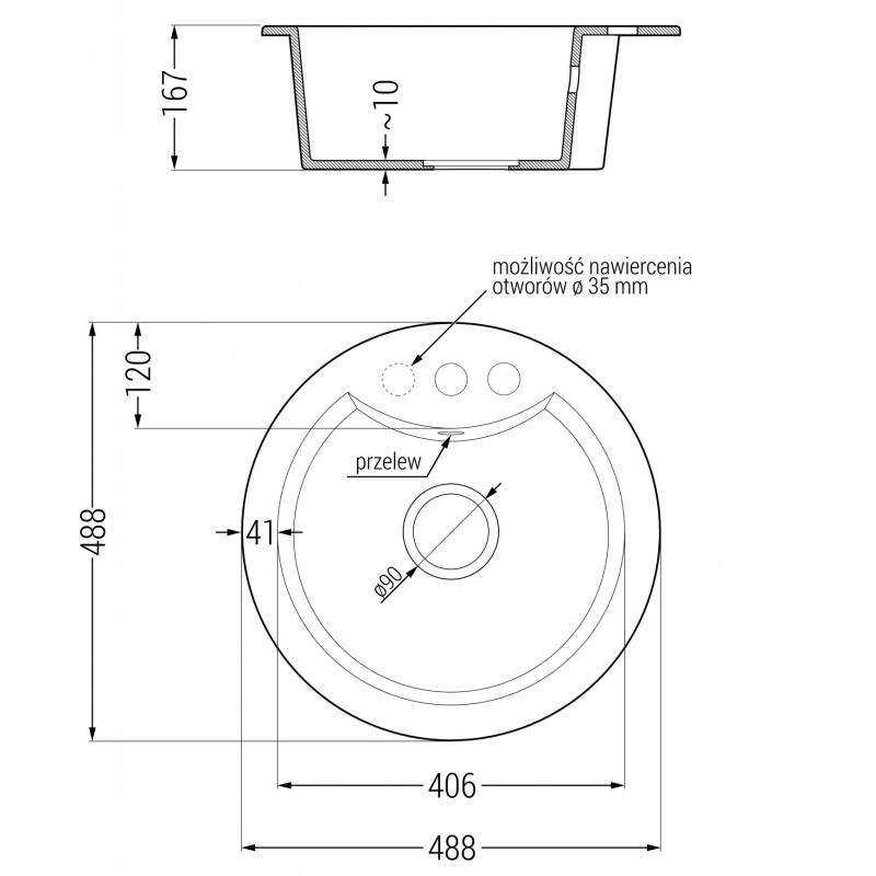 Mexen Diego granite sink 1-bowl 488 x 480 mm, beige, chrome siphon - 6512481000-69
