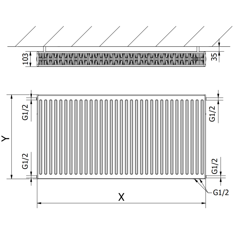 Mexen CV22 panel radiator 600 x 1300 mm, bottom connection, 2149 W, white - W622-060-130-00