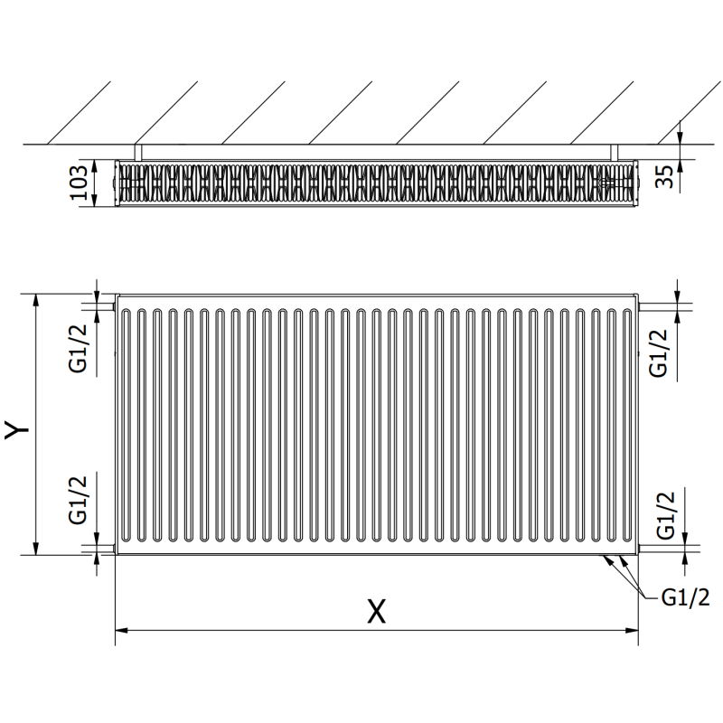 Mexen CV22 panel radiator 600 x 1400 mm, bottom connection, 2314 W, white - W622-060-140-00