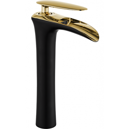 Mexen Lyra tall sink faucet, black/gold - 745310-75