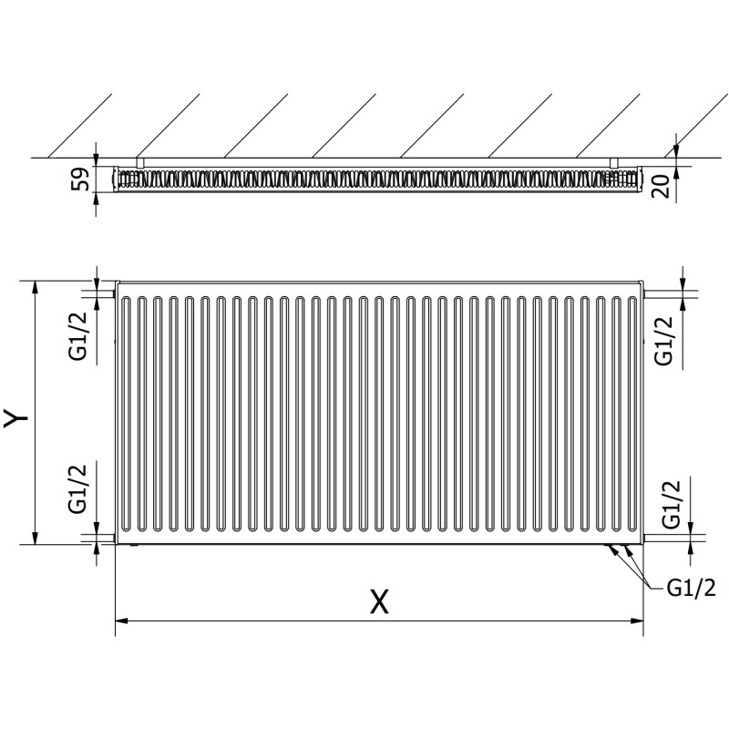 Mexen CV11 plate radiator 600 x 2000 mm, bottom connection, 1867 W, white - W611-060-200-00