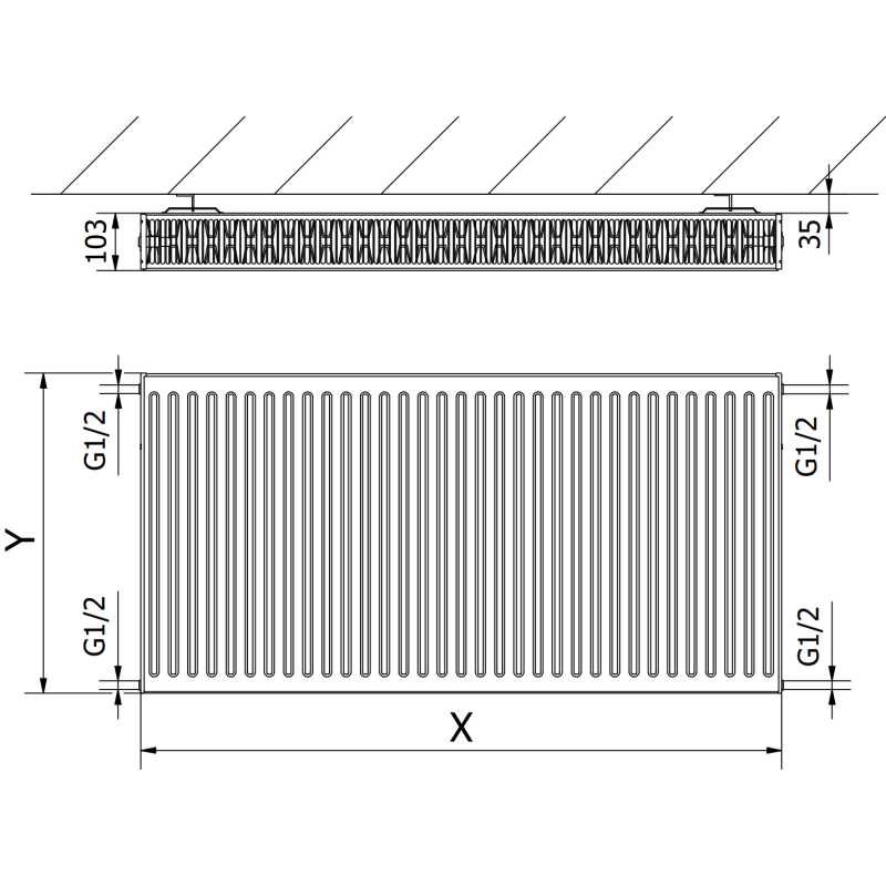 Mexen C22 panel radiator 600 x 1100 mm, side connection, 1818 W, white - W422-060-110-00