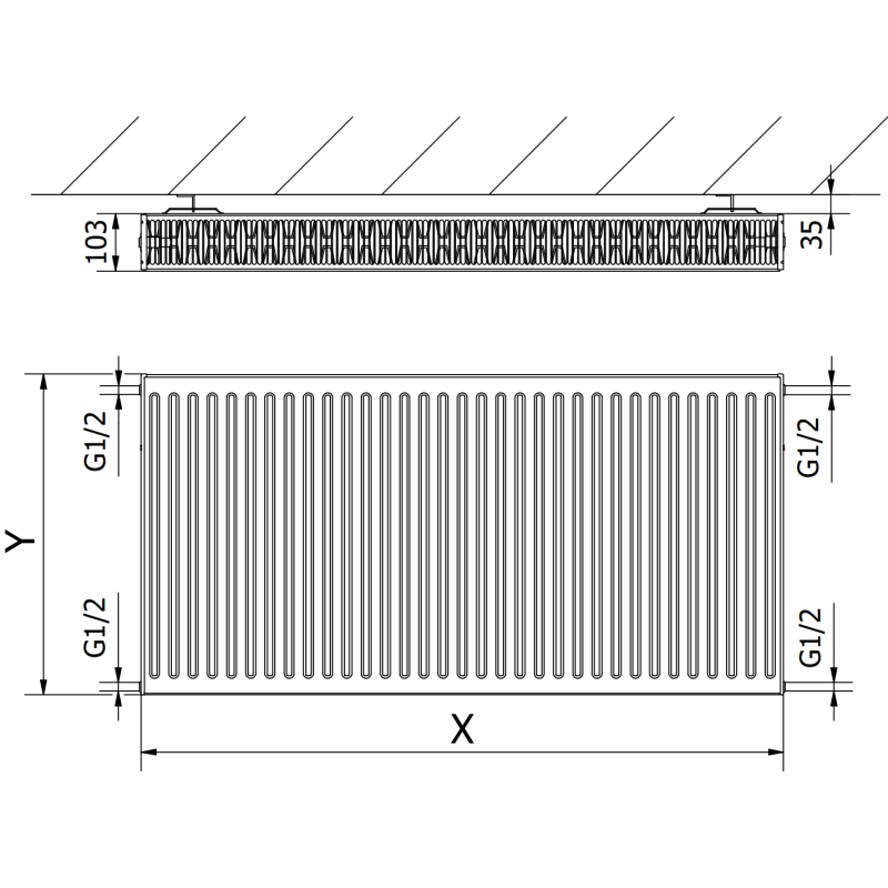Mexen C22 panel radiator 600 x 1300 mm, side connection, 2149 W, white - W422-060-130-00