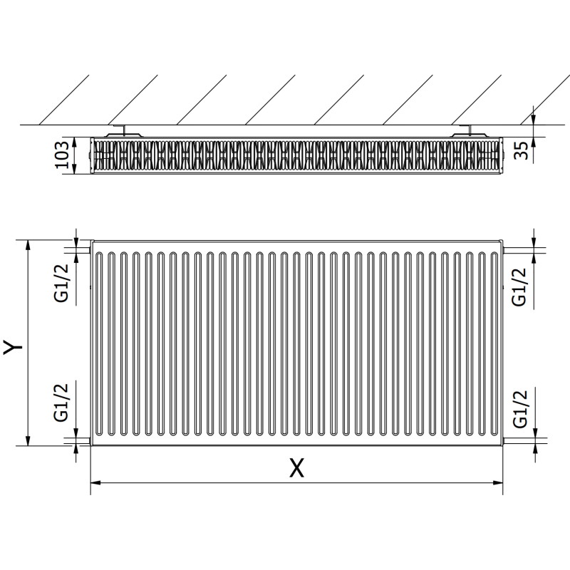 Mexen C22 plate radiator 500 x 400 mm, side connection, 570 W, white - W422-050-040-00
