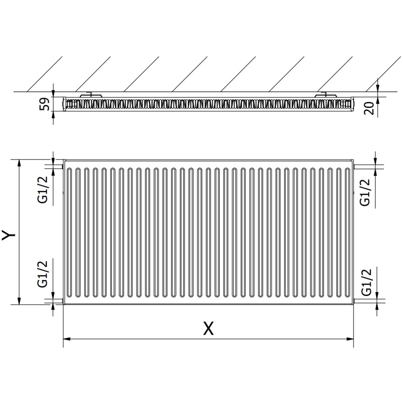 Mexen C11 plate radiator 600 x 1800 mm, side connection, 1680 W, white - W411-060-180-00