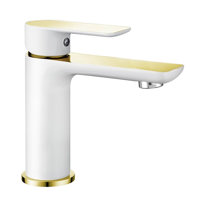 Mexen Alfa washbasin tap, white/gold - 745700-25