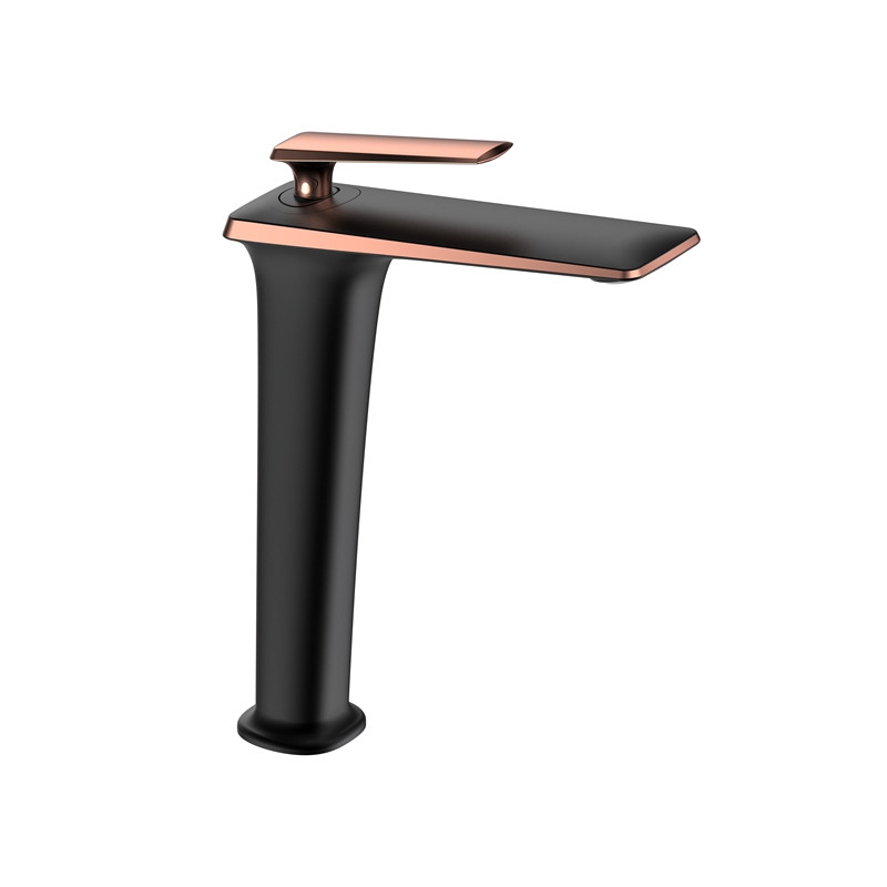Mexen Purus high bathroom faucet, black/pink gold - 745810-76