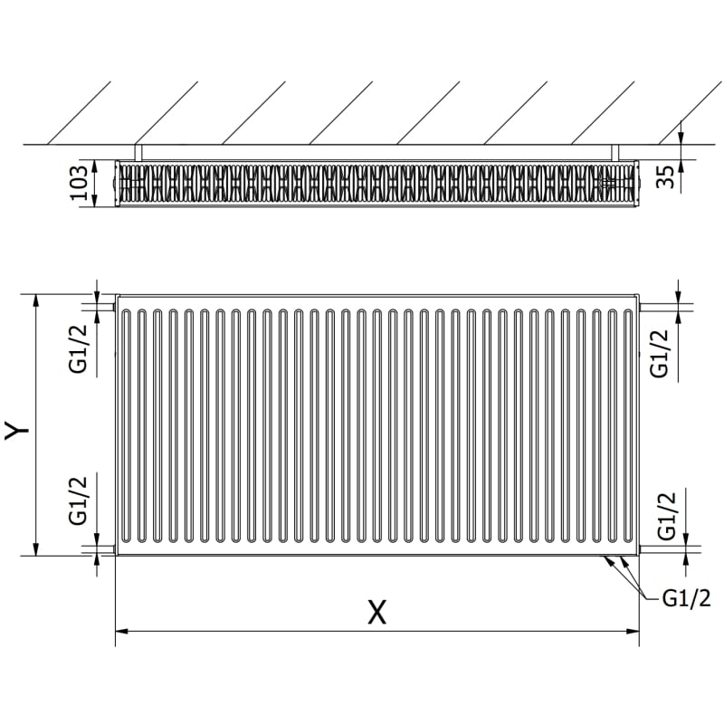 Mexen CV22 panel radiator 600 x 2000 mm, bottom connection, 3305 W, anthracite - W622-060-200-66