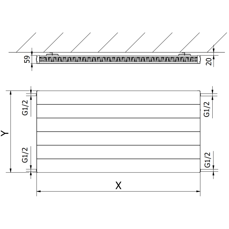 Mexen Line CL11 panel radiator 500 x 800 mm, side connection, 546 W, white - W411L-050-080-00