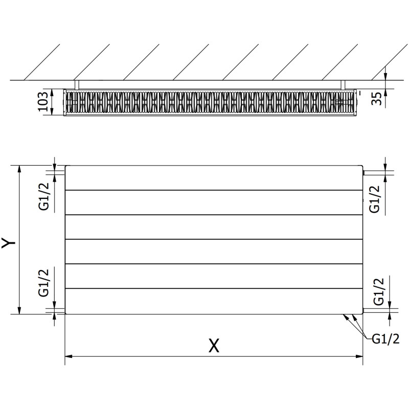 Mexen CVL22 Flat Panel Radiator Line 400 x 400 mm, Bottom Connection, 455 W, White - W622L-040-040-00