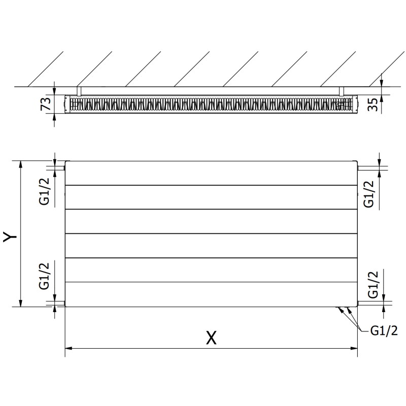 Mexen CVL21 Line Panel Radiator 500 x 600 mm, Bottom Connection, 605 W, White - W621L-050-060-00