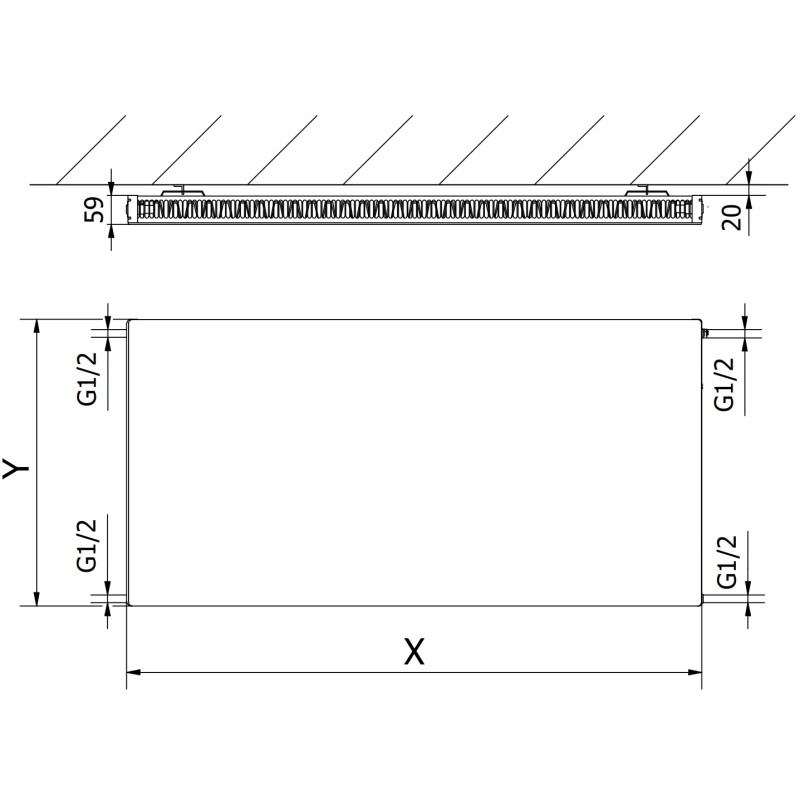 Mexen CF11 Flat Panel Radiator 500 x 500 mm, Side Connection, 341 W, White - W411F-050-050-00