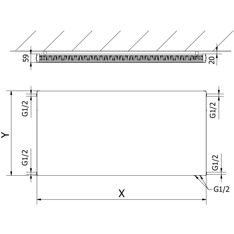 Mexen CVF11 Flat panel radiator 300 x 1800 mm, bottom connection, 819 W, white - W611F-030-180-00