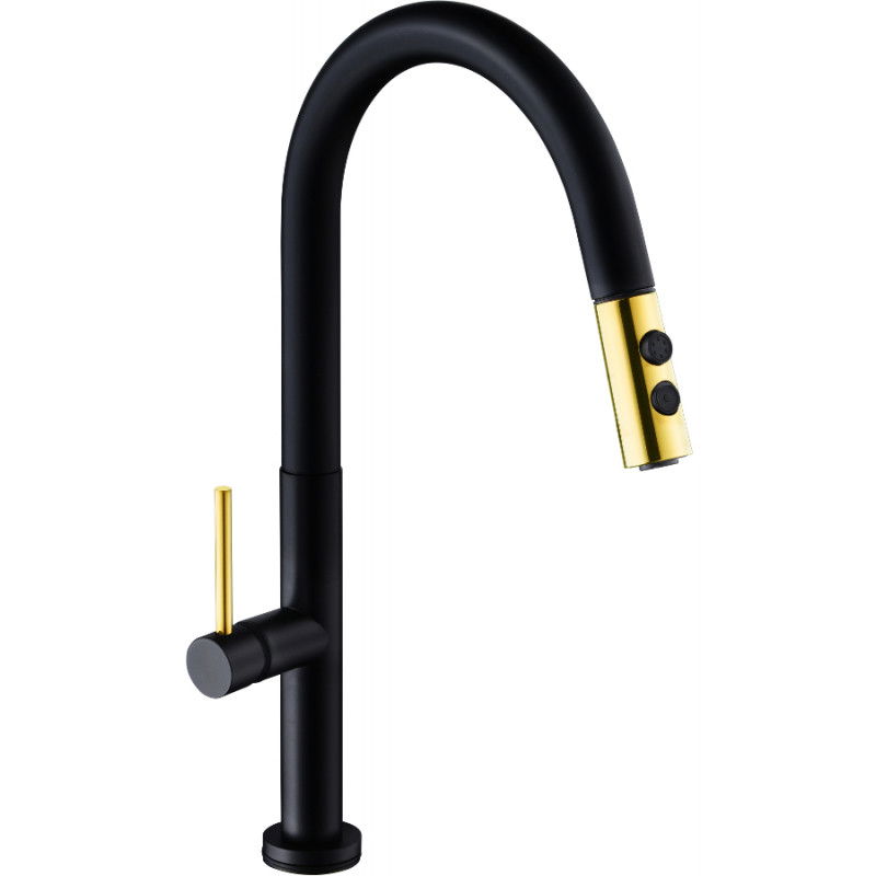 Mexen Ava kitchen mixer tap, Black/Gold - 672800-75