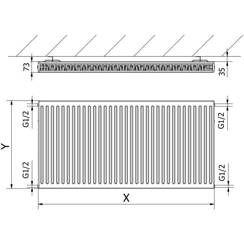 Mexen C21 Panel Radiator 400 x 2800 mm, Side Connection, 2594 W, Anthracite - W421-040-280-66