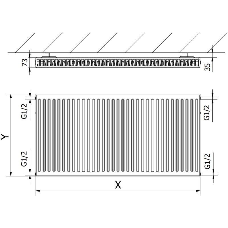 Mexen C21 plate radiator 500 x 2400 mm, side connection, 2658 W, anthracite - W421-050-240-66