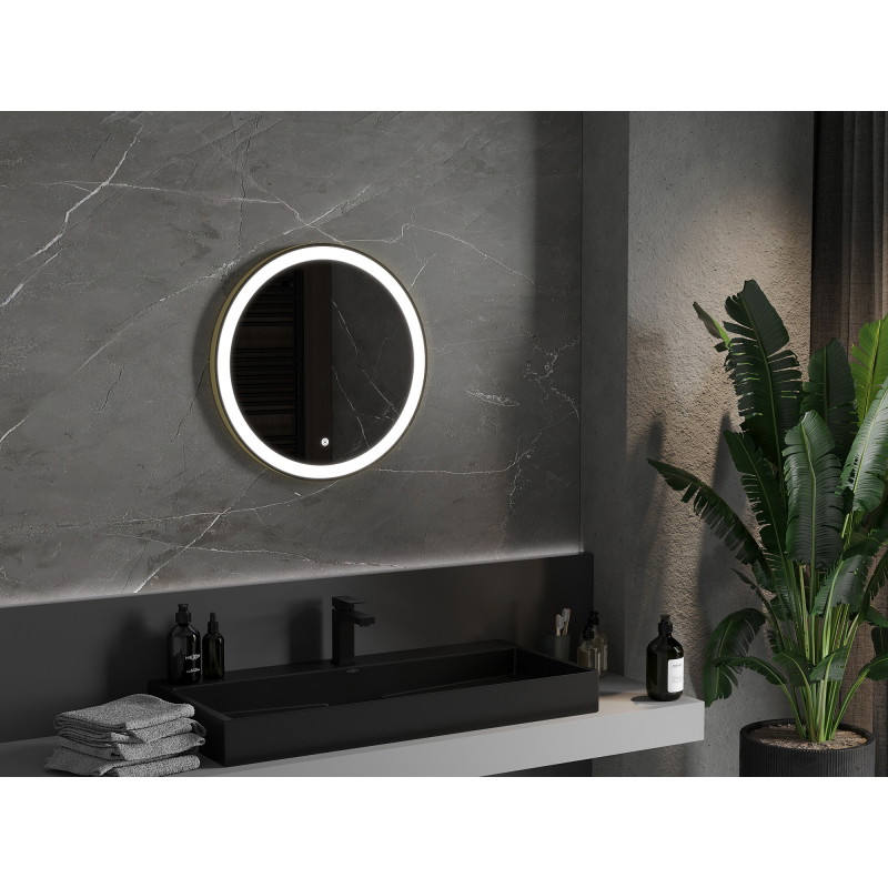Mexen Esso illuminated bathroom mirror, round 60 cm, LED 6000K, anti-steam, gold frame - 9825-060-060-611-50