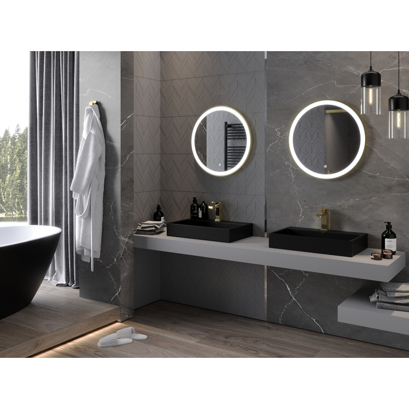 Mexen Esso illuminated bathroom mirror, round 60 cm, LED 6000K, anti-fog, gold frame - 9825-060-060-611-50