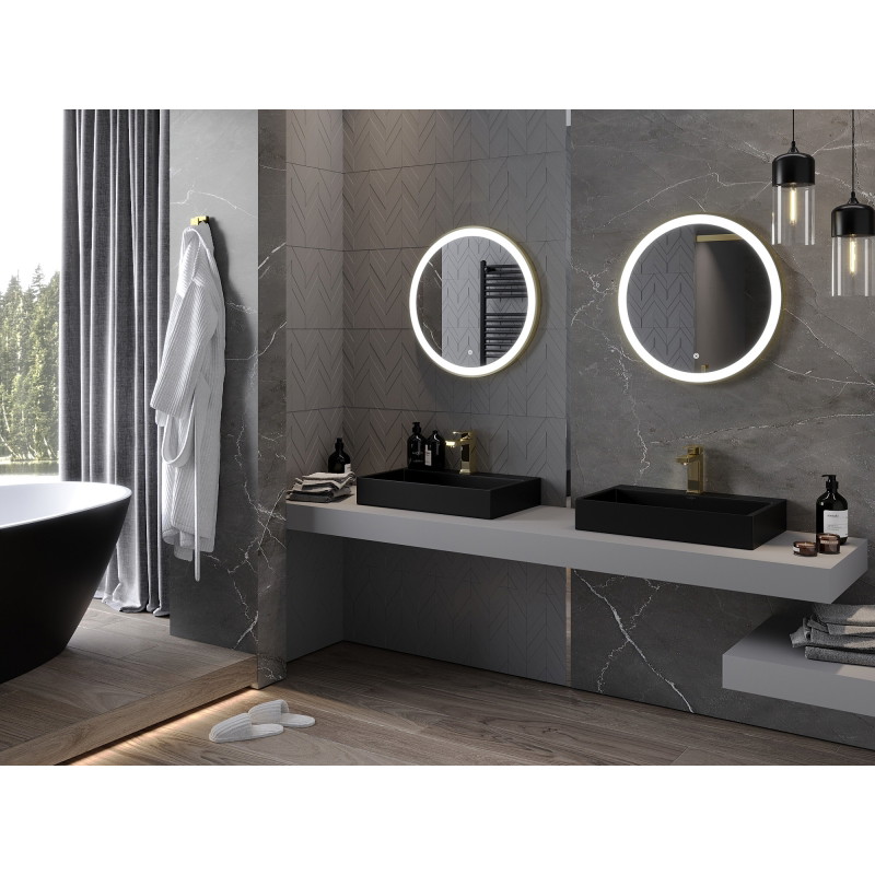 Mexen Esso illuminated bathroom mirror, round 60 cm, LED 6000K, anti-steam, gold frame - 9825-060-060-611-50