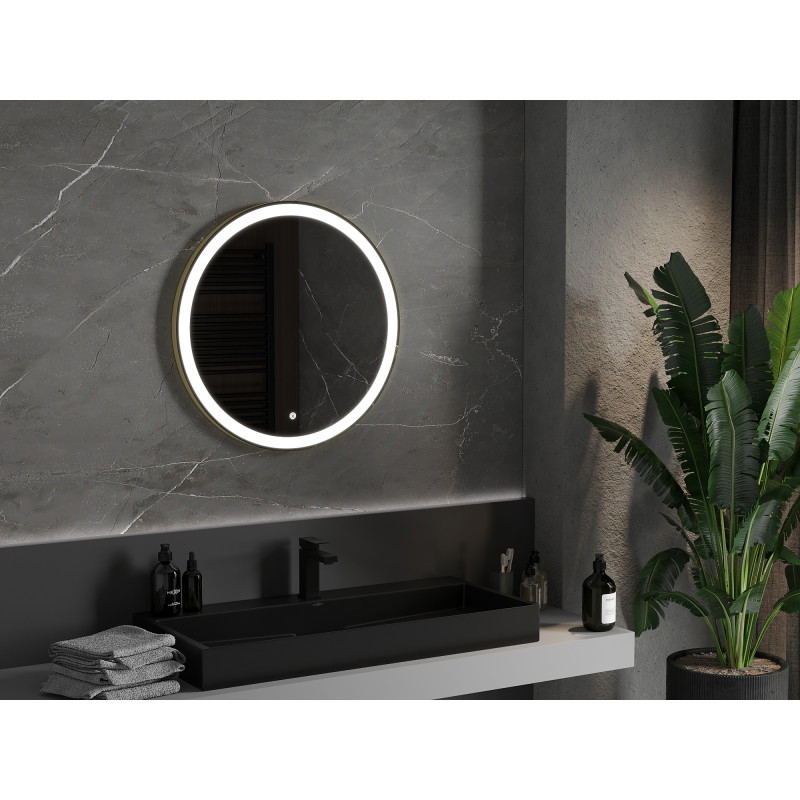 Mexen Esso illuminated bathroom mirror, round 70 cm, LED 6000K, anti-fog, gold frame - 9825-070-070-611-50