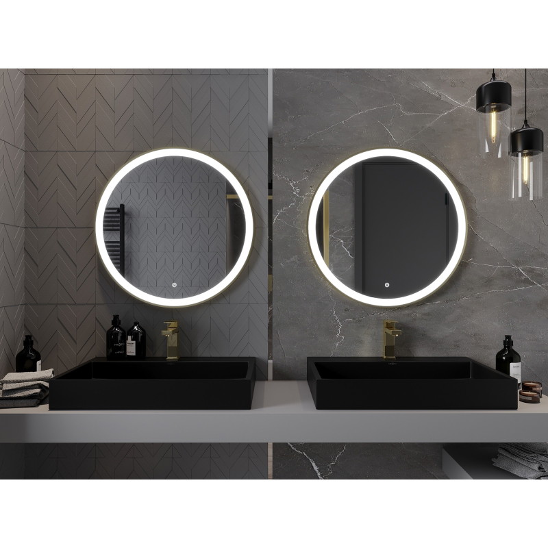 Mexen Esso illuminated bathroom mirror, round 70 cm, LED 6000K, antifog, gold frame - 9825-070-070-611-50