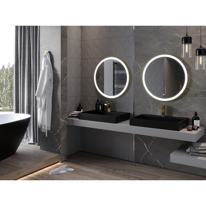 Mexen Esso illuminated bathroom mirror, round 70 cm, LED 6000K, antifog, gold frame - 9825-070-070-611-50