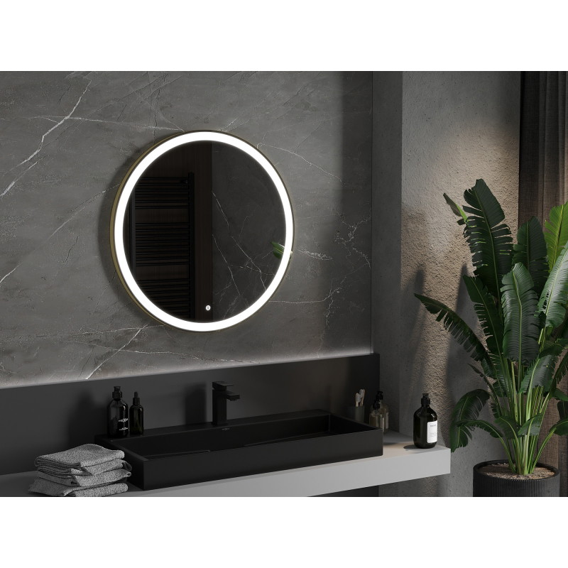 Mexen Esso round illuminated bathroom mirror, 80 cm, LED 6000K, anti-fog, gold frame - 9825-080-080-611-50
