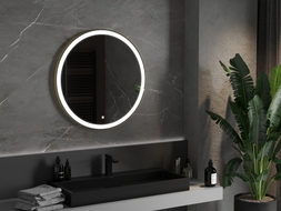 Mexen Esso round illuminated bathroom mirror, 80 cm, LED 6000K, anti-fog, gold frame - 9825-080-080-611-50