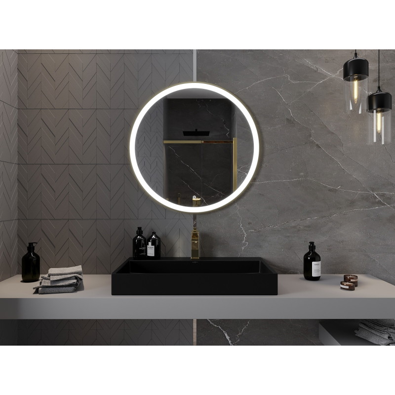 Mexen Esso round illuminated bathroom mirror, 80 cm, LED 6000K, anti-fog, gold frame - 9825-080-080-611-50