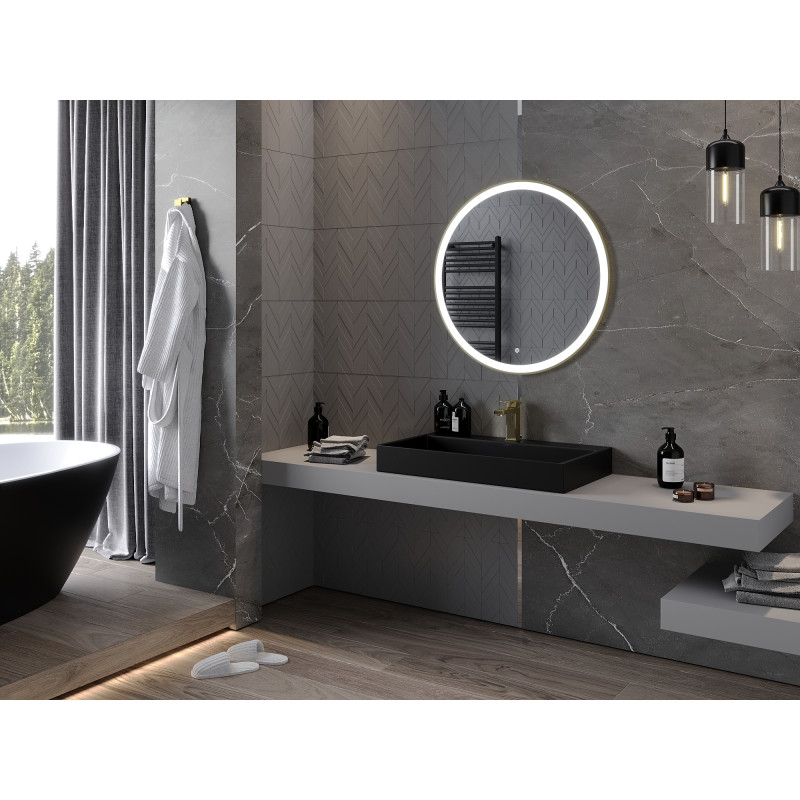 Mexen Esso illuminated bathroom mirror, round 80 cm, LED 6000K, anti-fog, gold frame - 9825-080-080-611-50