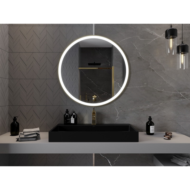 Mexen Esso illuminated bathroom mirror, round 90 cm, LED 6000K, anti-fog, gold frame - 9825-090-090-611-50