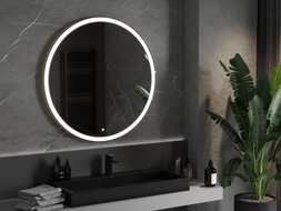 Mexen Esso backlit round bathroom mirror, 100 cm, LED 6000K, anti-fog, gold frame - 9825-100-100-611-50