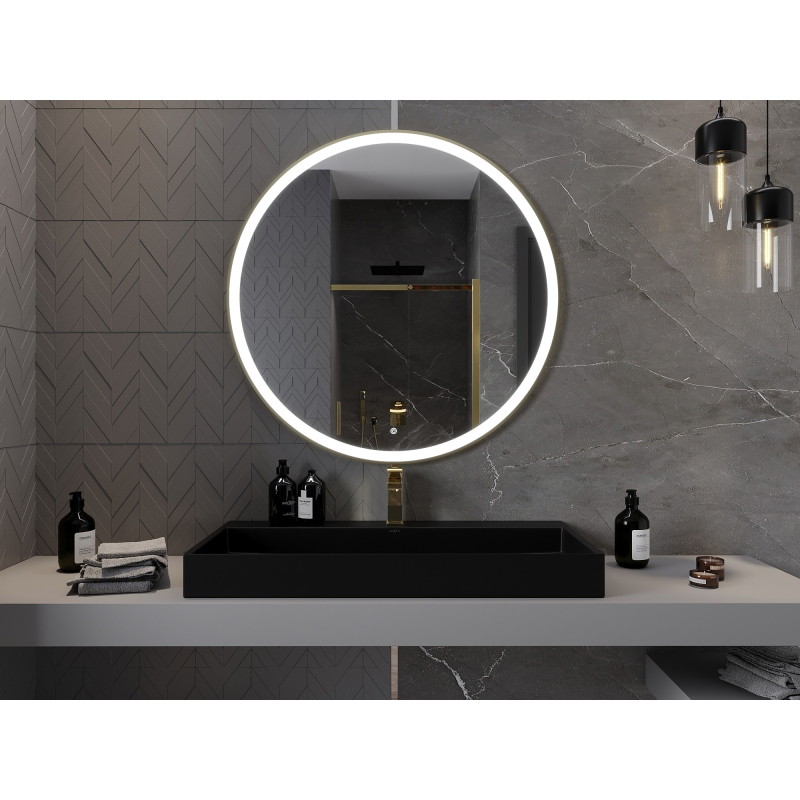 Mexen Esso backlit round bathroom mirror, 100 cm, LED 6000K, anti-fog, gold frame - 9825-100-100-611-50