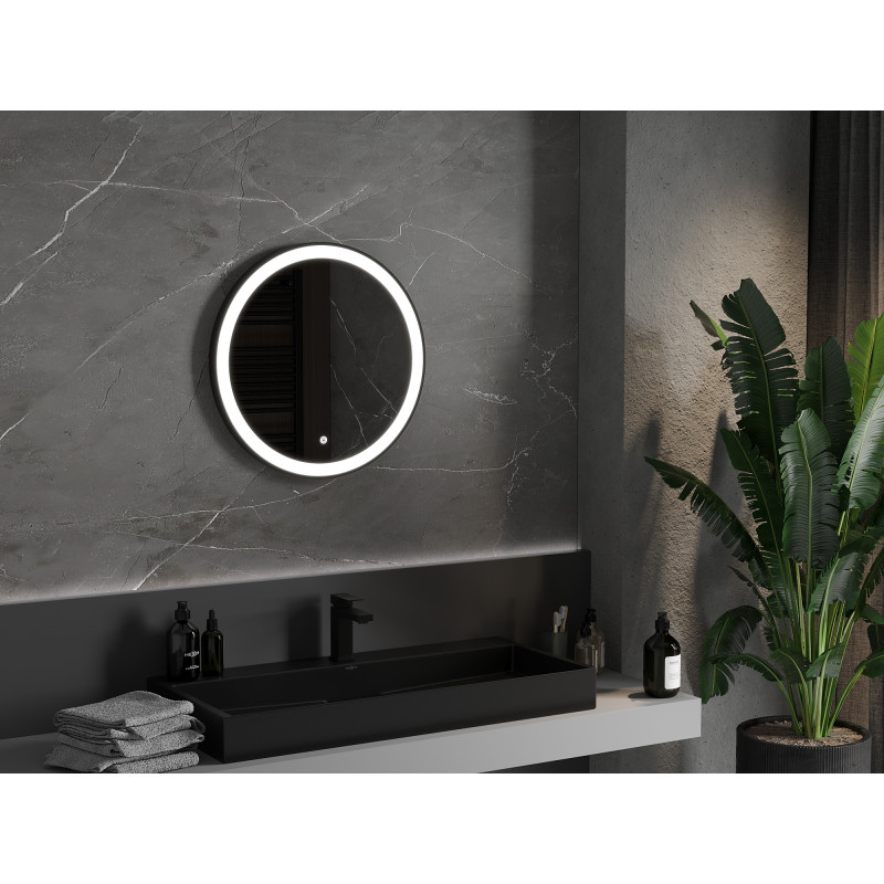 Mexen Esso illuminated bathroom mirror, round 60 cm, LED 6000K, anti-fog, black frame - 9825-060-060-611-70