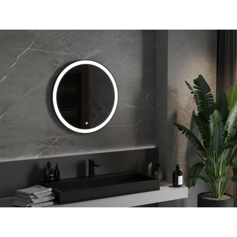 Mexen Esso illuminated bathroom mirror, round 70 cm, LED 6000K, antifog, black frame - 9825-070-070-611-70