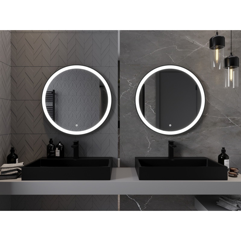 Mexen Esso illuminated bathroom mirror, round 70 cm, LED 6000K, antifog, black frame - 9825-070-070-611-70
