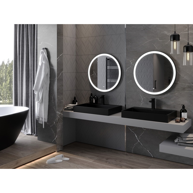 Mexen Esso illuminated bathroom mirror, round 70 cm, LED 6000K, antifog, black frame - 9825-070-070-611-70