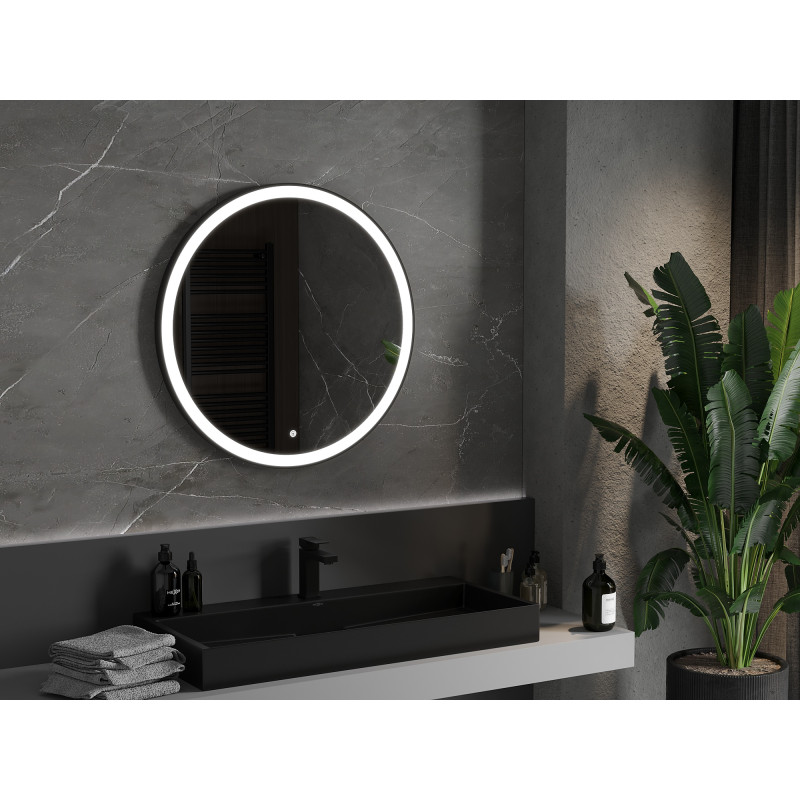 Mexen Esso illuminated bathroom mirror, round 80 cm, LED 6000K, anti-fog, black frame - 9825-080-080-611-70