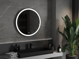 Mexen Esso illuminated bathroom mirror, round 80 cm, LED 6000K, anti-fog, black frame - 9825-080-080-611-70