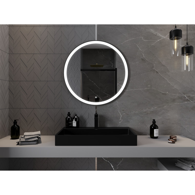 Mexen Esso illuminated bathroom mirror, round 80 cm, LED 6000K, anti-fog, black frame - 9825-080-080-611-70