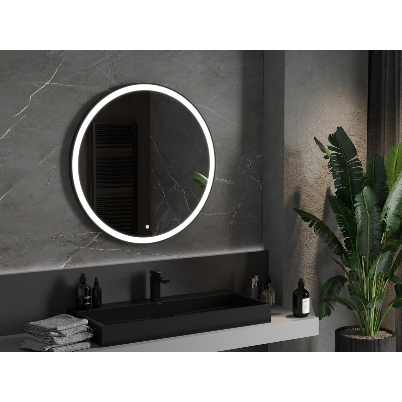 Mexen Esso backlit bathroom mirror, round 90 cm, LED 6000K, antifog, black frame - 9825-090-090-611-70