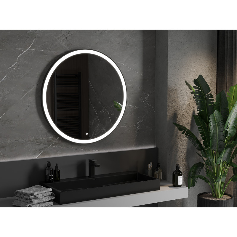 Mexen Esso illuminated bathroom mirror, round 90 cm, LED 6000K, anti-fog, black frame - 9825-090-090-611-70