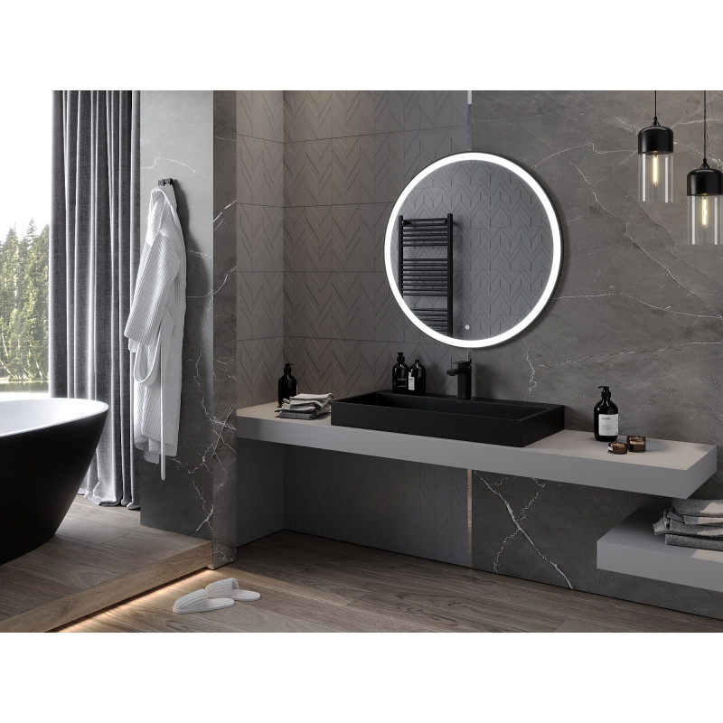 Mexen Esso illuminated bathroom mirror, round 90 cm, LED 6000K, anti-fog, black frame - 9825-090-090-611-70
