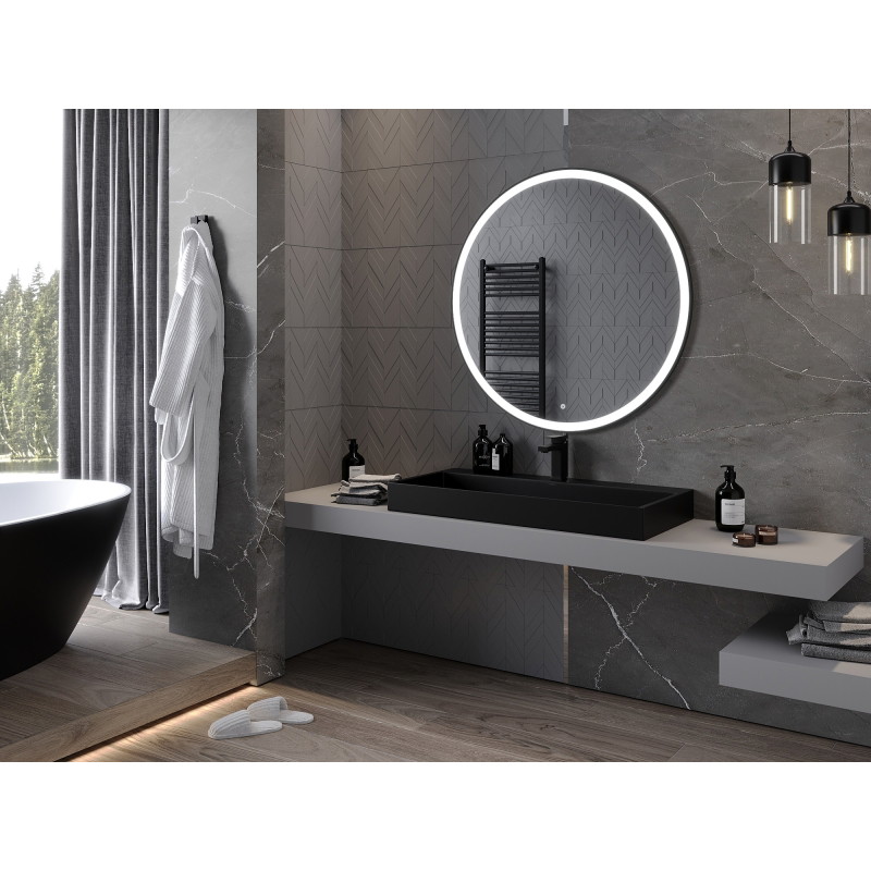 Mexen Esso illuminated bathroom mirror, round 100 cm, LED 6000K, anti-fog, black frame - 9825-100-100-611-70