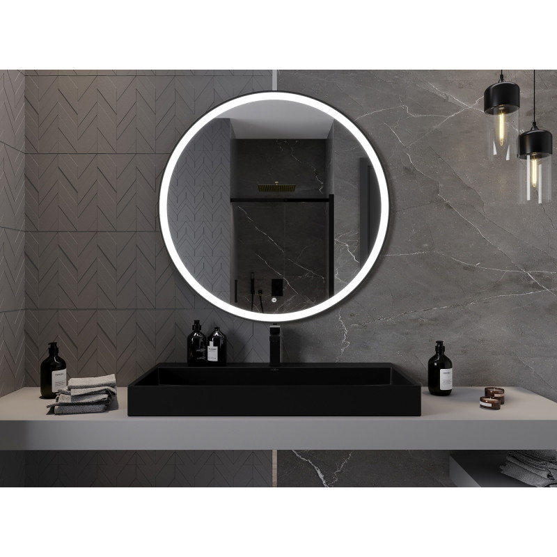 Mexen Esso illuminated bathroom mirror, round 100 cm, LED 6000K, anti-fog, black frame - 9825-100-100-611-70